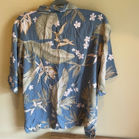 Seven Palm Hawaiian Shirt 100% Silk Size XL Green Tiki Hula Volcano Floral - Picture 3 of 6